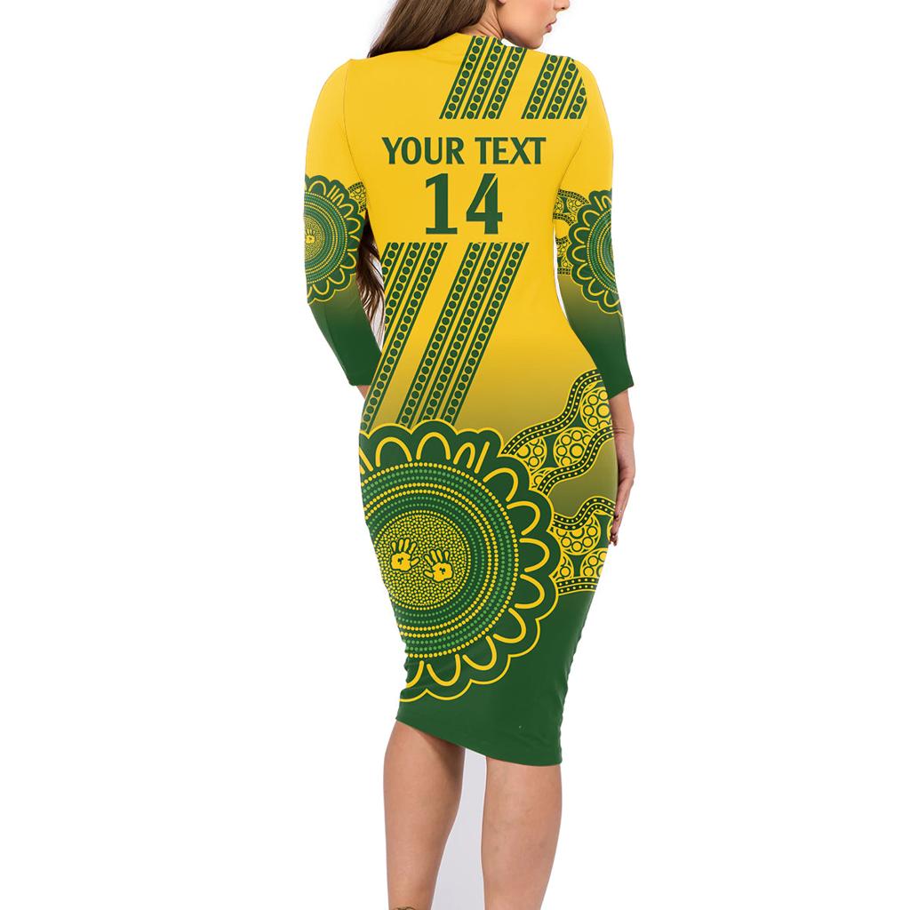 Custom Australia Matildas Family Matching Long Sleeve Bodycon Dress and Hawaiian Shirt Aussie Aboriginal Gold Version