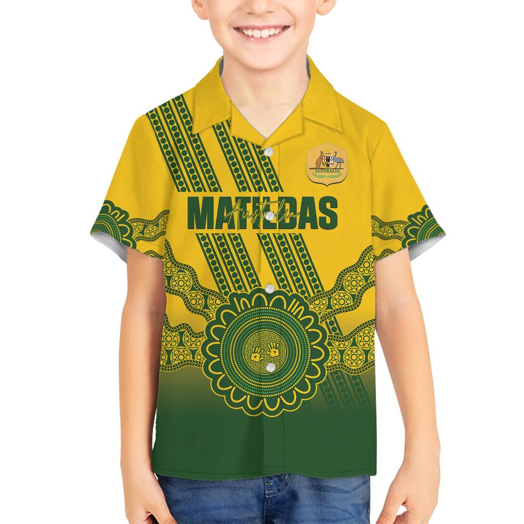 Custom Australia Matildas Family Matching Long Sleeve Bodycon Dress and Hawaiian Shirt Aussie Aboriginal Gold Version