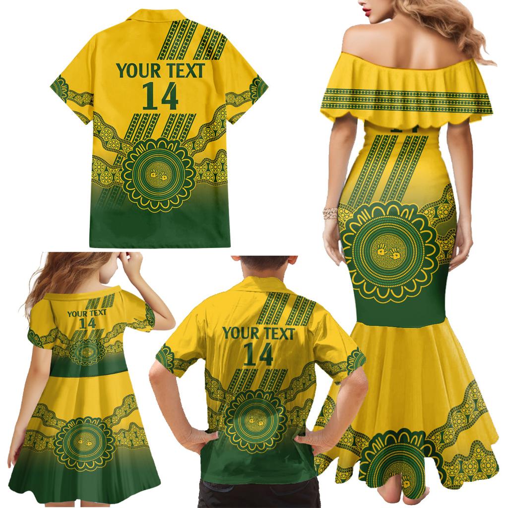 Custom Australia Matildas Family Matching Mermaid Dress and Hawaiian Shirt Aussie Aboriginal Gold Version