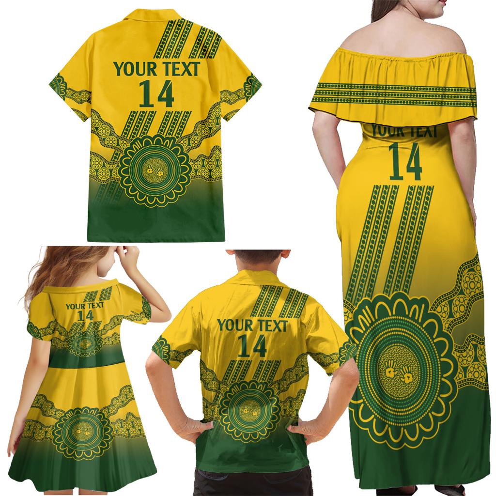 Custom Australia Matildas Family Matching Off Shoulder Maxi Dress and Hawaiian Shirt Aussie Aboriginal Gold Version