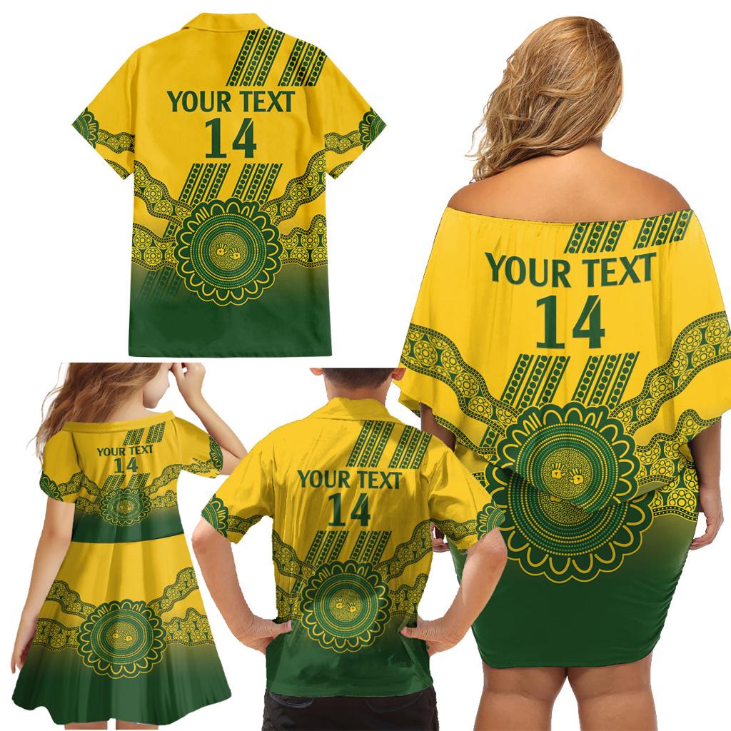 Custom Australia Matildas Family Matching Off Shoulder Short Dress and Hawaiian Shirt Aussie Aboriginal Gold Version