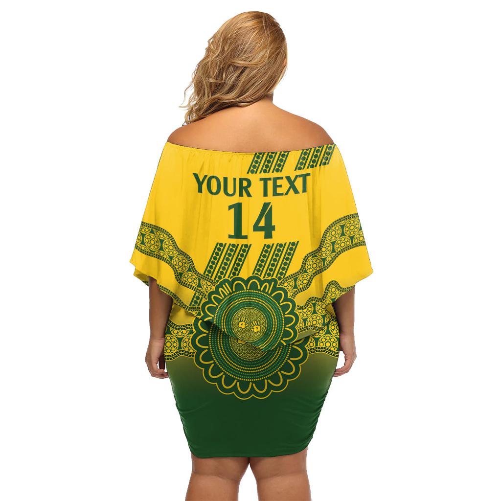 Custom Australia Matildas Family Matching Off Shoulder Short Dress and Hawaiian Shirt Aussie Aboriginal Gold Version