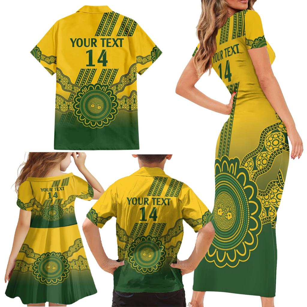 Custom Australia Matildas Family Matching Short Sleeve Bodycon Dress and Hawaiian Shirt Aussie Aboriginal Gold Version