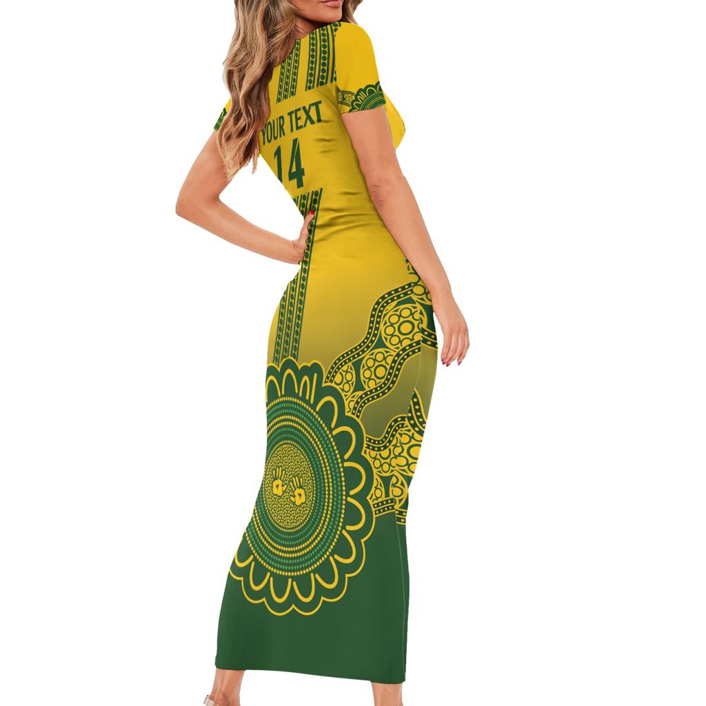 Custom Australia Matildas Family Matching Short Sleeve Bodycon Dress and Hawaiian Shirt Aussie Aboriginal Gold Version