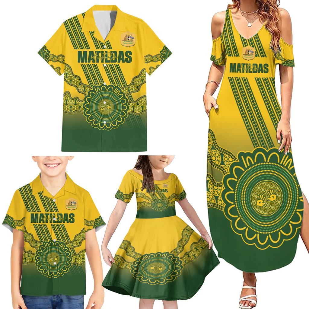 Custom Australia Matildas Family Matching Summer Maxi Dress and Hawaiian Shirt Aussie Aboriginal Gold Version