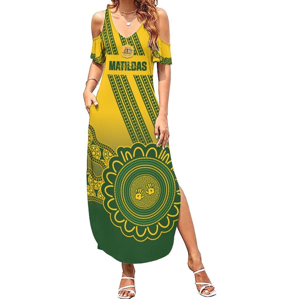 Custom Australia Matildas Family Matching Summer Maxi Dress and Hawaiian Shirt Aussie Aboriginal Gold Version