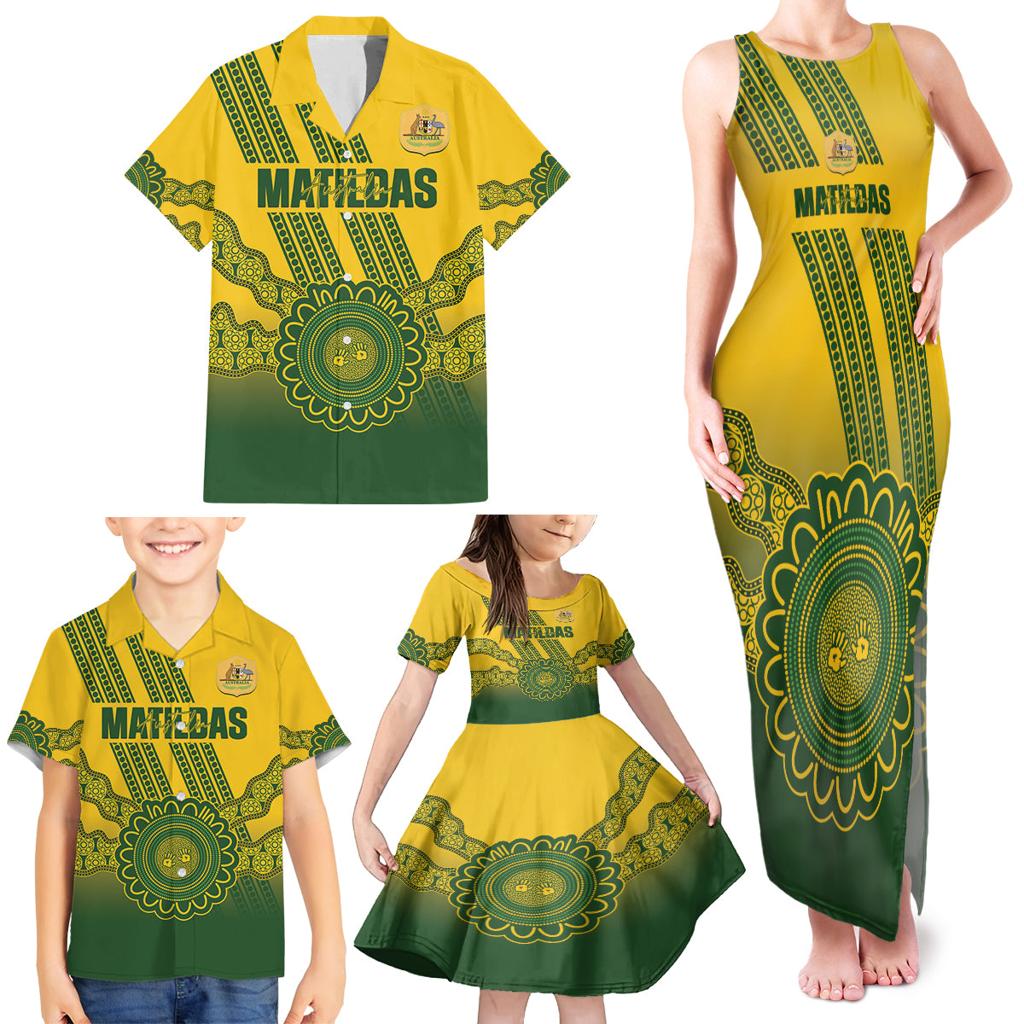 Custom Australia Matildas Family Matching Tank Maxi Dress and Hawaiian Shirt Aussie Aboriginal Gold Version