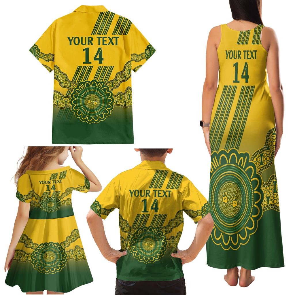 Custom Australia Matildas Family Matching Tank Maxi Dress and Hawaiian Shirt Aussie Aboriginal Gold Version