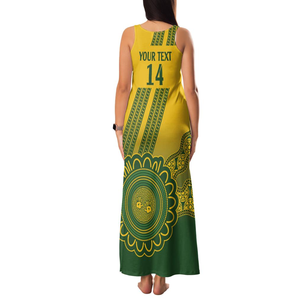 Custom Australia Matildas Family Matching Tank Maxi Dress and Hawaiian Shirt Aussie Aboriginal Gold Version