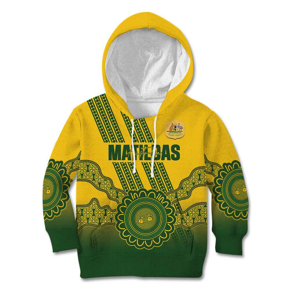 Custom Australia Matildas Kid Hoodie Aussie Aboriginal Gold Version