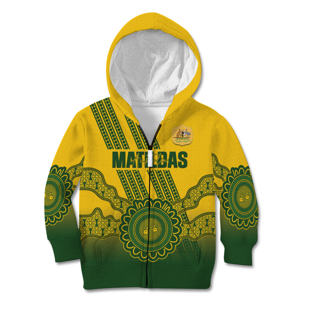 Custom Australia Matildas Kid Hoodie Aussie Aboriginal Gold Version