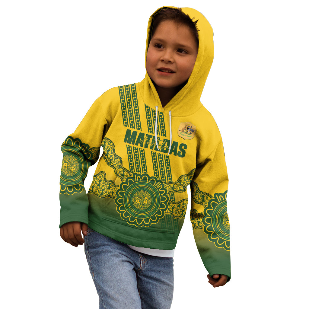 Custom Australia Matildas Kid Hoodie Aussie Aboriginal Gold Version