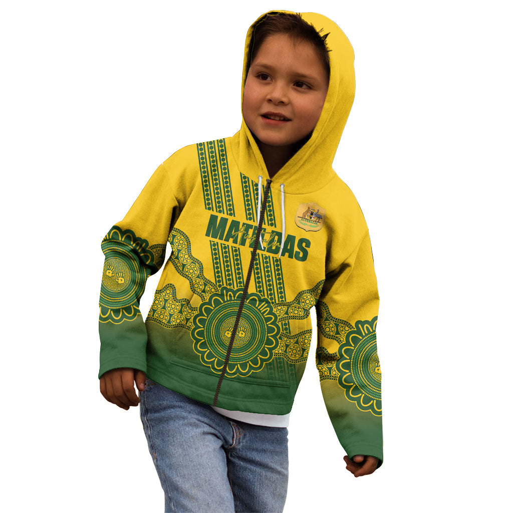 Custom Australia Matildas Kid Hoodie Aussie Aboriginal Gold Version