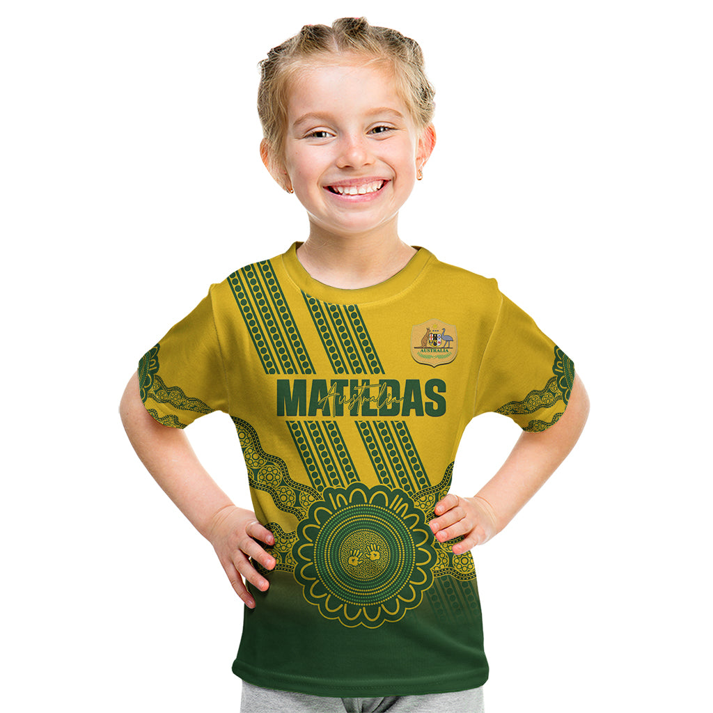 Custom Australia Matildas Kid T Shirt Aussie Aboriginal Gold Version