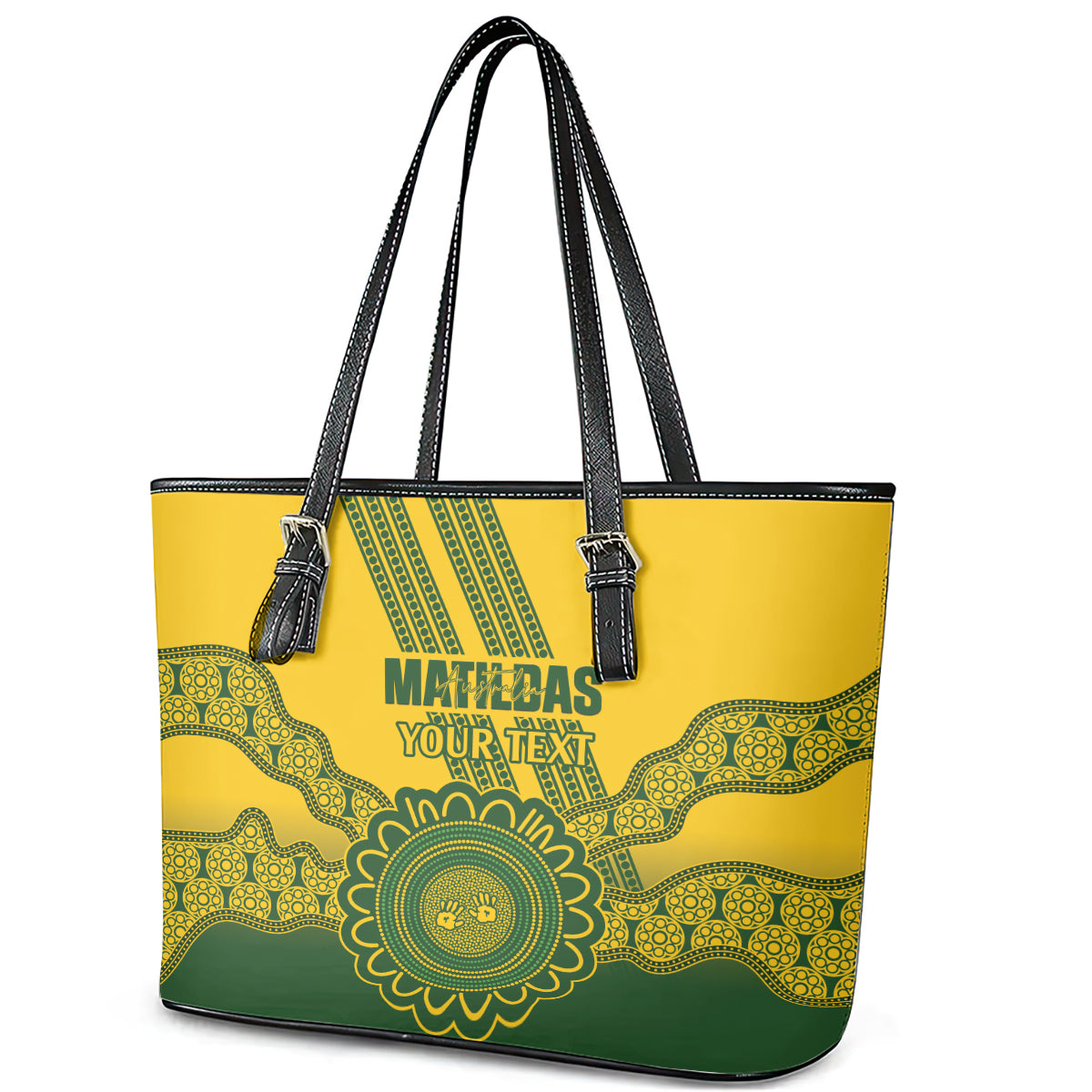 Custom Australia Matildas Leather Tote Bag Aussie Aboriginal Gold Version