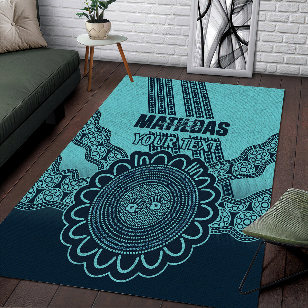 Custom Australia Matildas Area Rug Aussie Aboriginal Turquoise Version