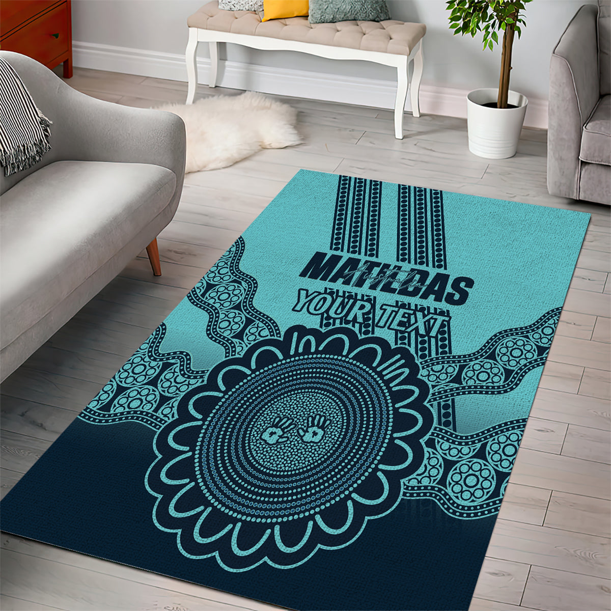 Custom Australia Matildas Area Rug Aussie Aboriginal Turquoise Version