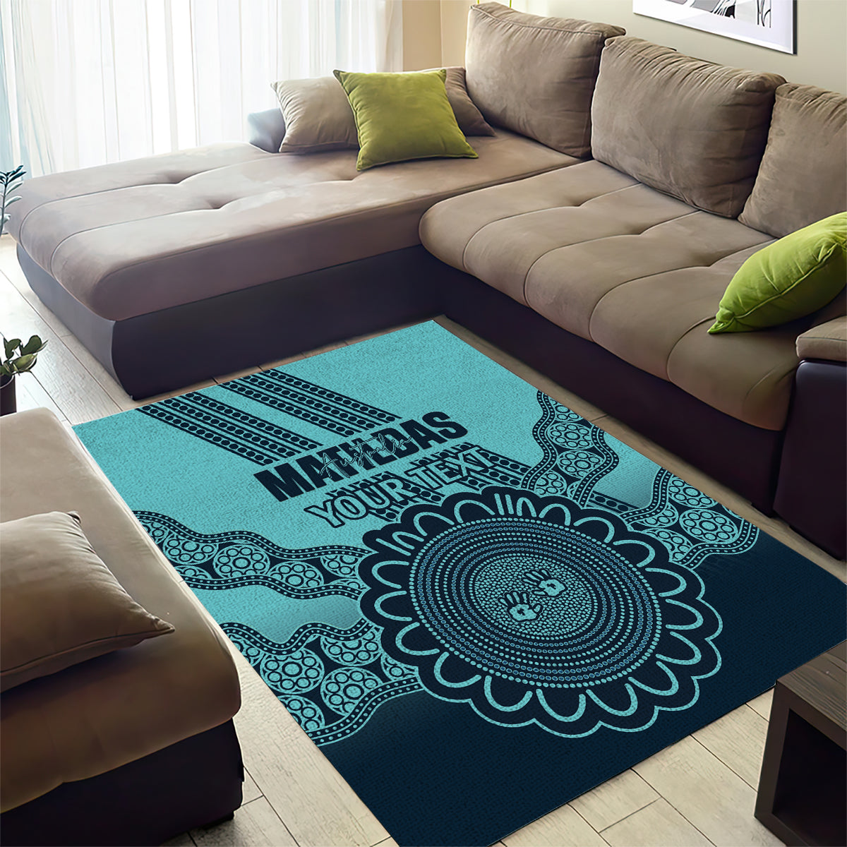 Custom Australia Matildas Area Rug Aussie Aboriginal Turquoise Version