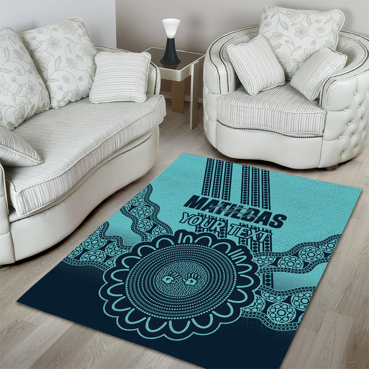 Custom Australia Matildas Area Rug Aussie Aboriginal Turquoise Version