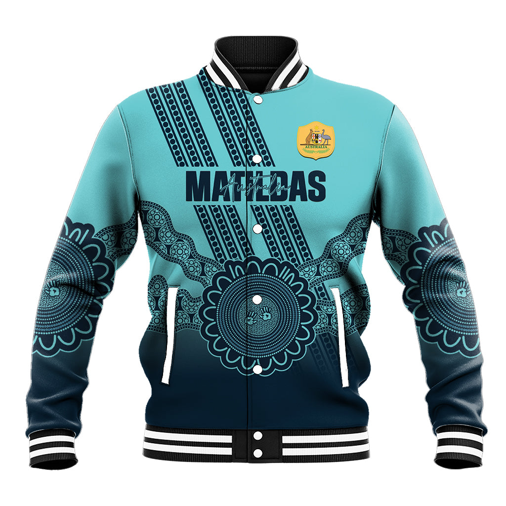 Custom Australia Matildas Baseball Jacket Aussie Aboriginal Turquoise Version