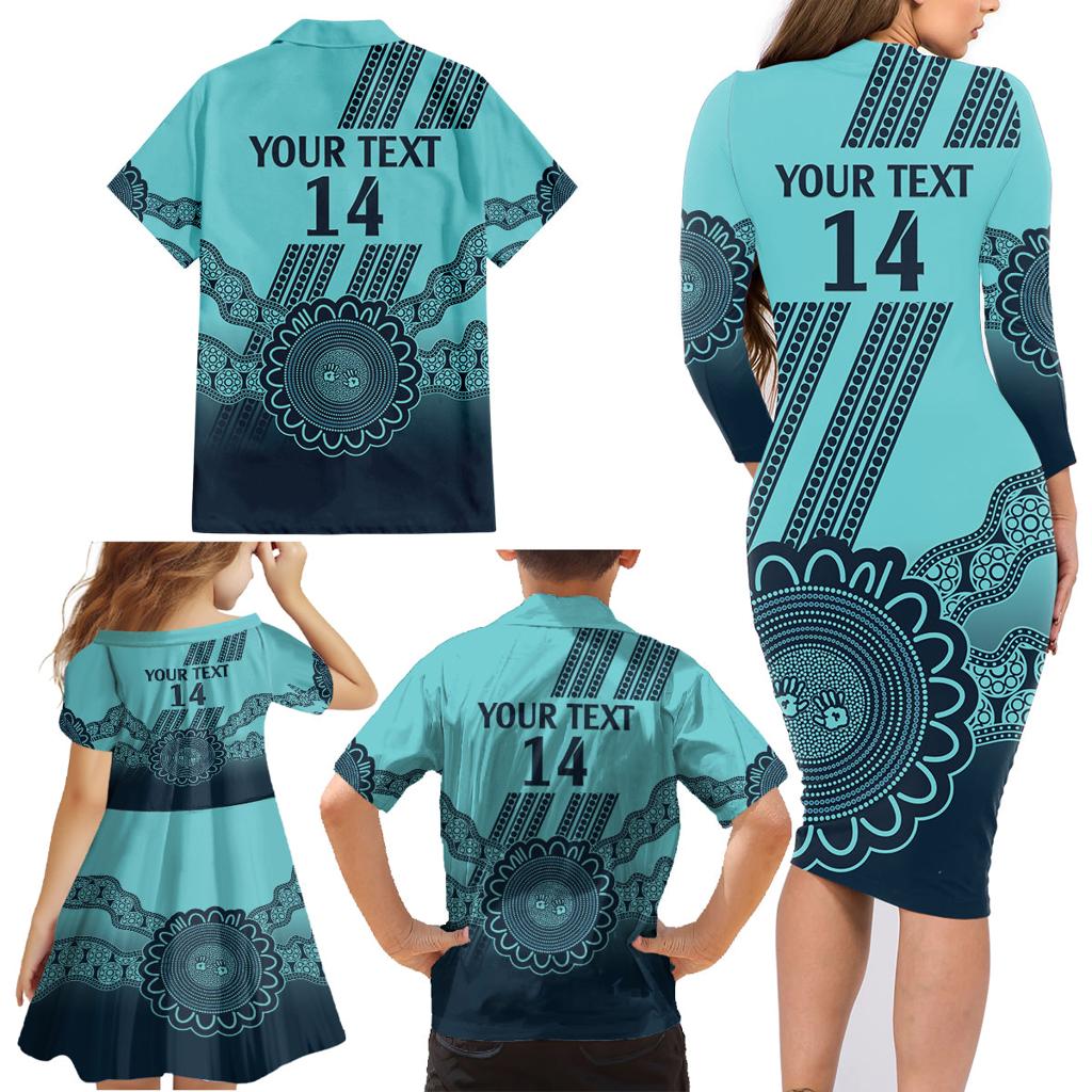 Custom Australia Matildas Family Matching Long Sleeve Bodycon Dress and Hawaiian Shirt Aussie Aboriginal Turquoise Version