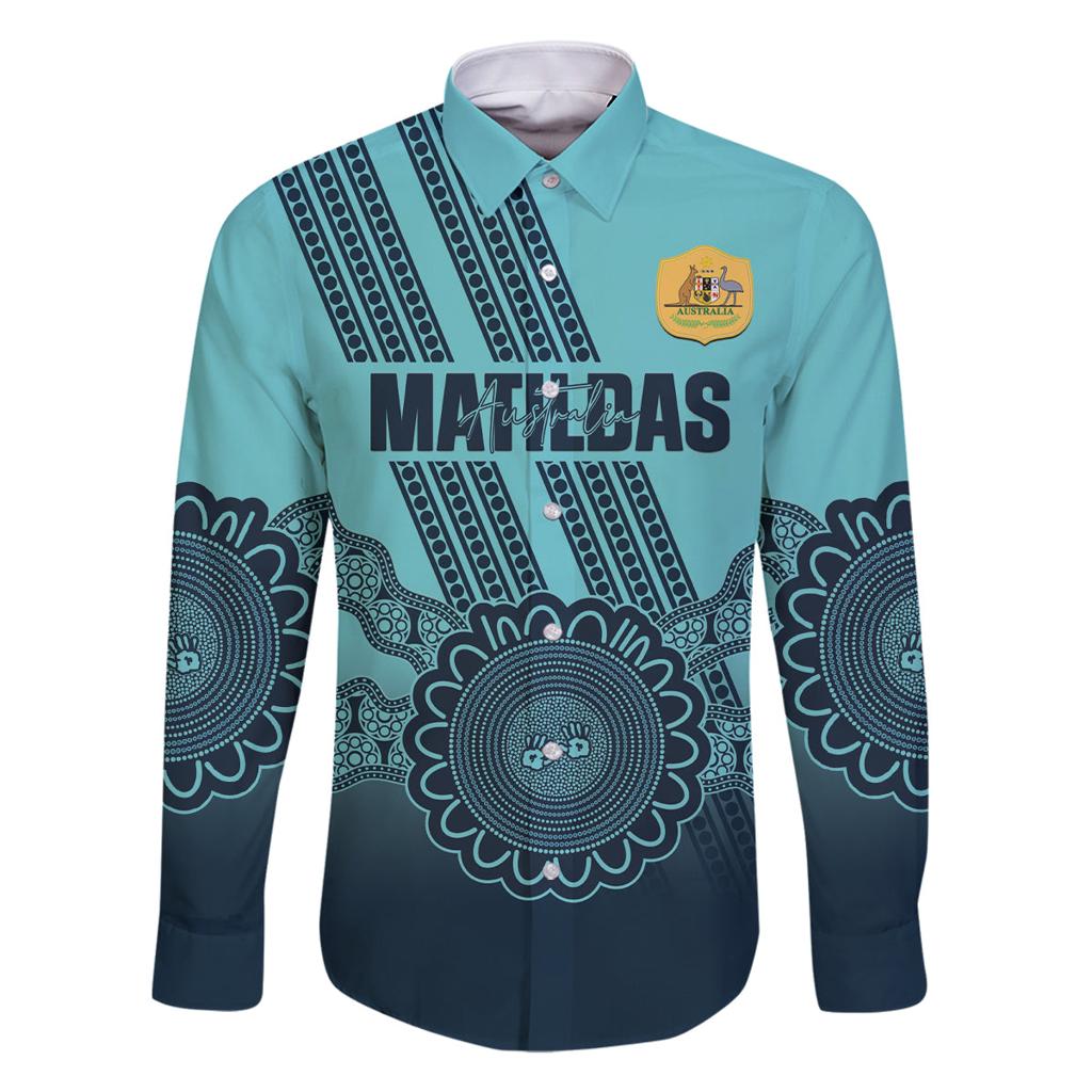 Custom Australia Matildas Family Matching Long Sleeve Bodycon Dress and Hawaiian Shirt Aussie Aboriginal Turquoise Version