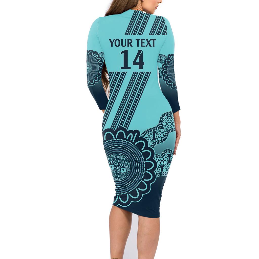 Custom Australia Matildas Family Matching Long Sleeve Bodycon Dress and Hawaiian Shirt Aussie Aboriginal Turquoise Version