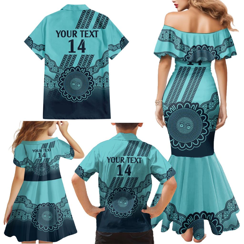 Custom Australia Matildas Family Matching Mermaid Dress and Hawaiian Shirt Aussie Aboriginal Turquoise Version