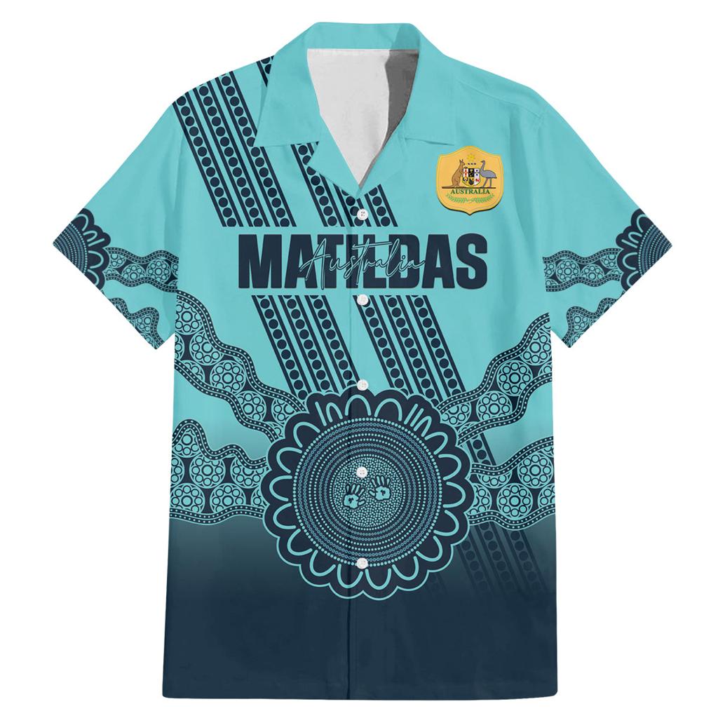 Custom Australia Matildas Family Matching Mermaid Dress and Hawaiian Shirt Aussie Aboriginal Turquoise Version