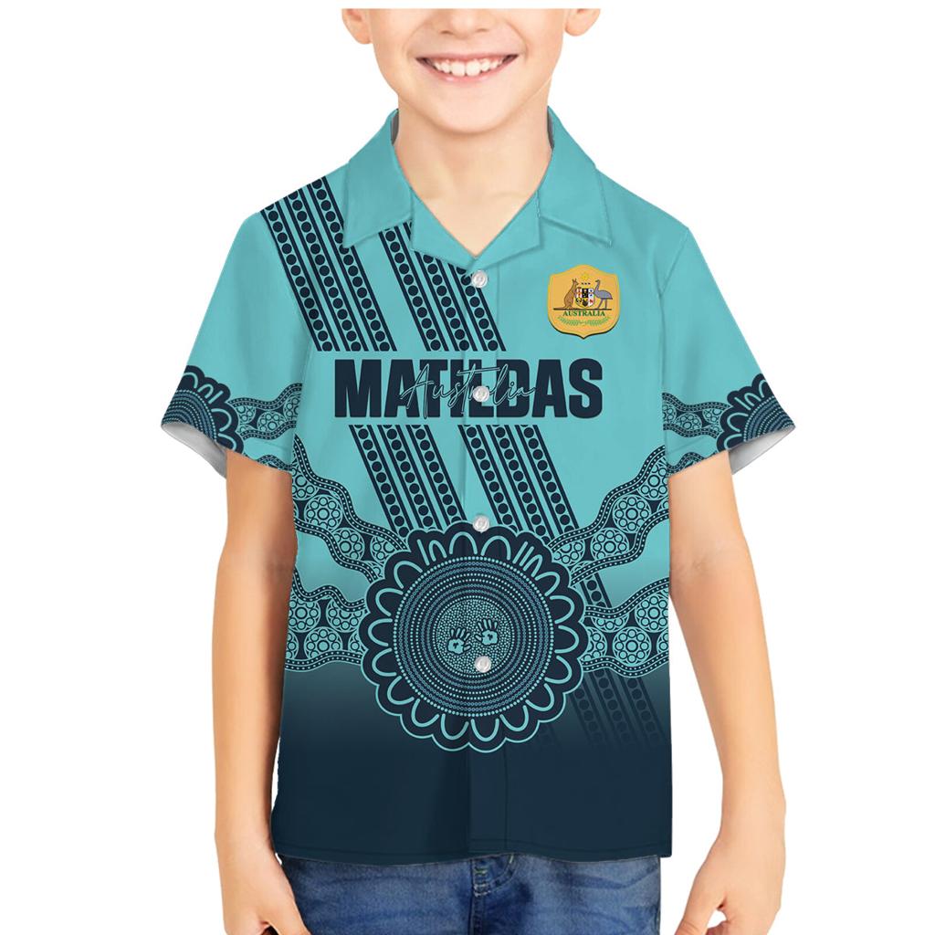 Custom Australia Matildas Family Matching Mermaid Dress and Hawaiian Shirt Aussie Aboriginal Turquoise Version