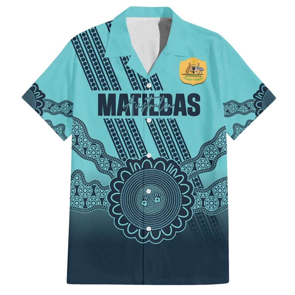 Custom Australia Matildas Family Matching Off The Shoulder Long Sleeve Dress and Hawaiian Shirt Aussie Aboriginal Turquoise Version