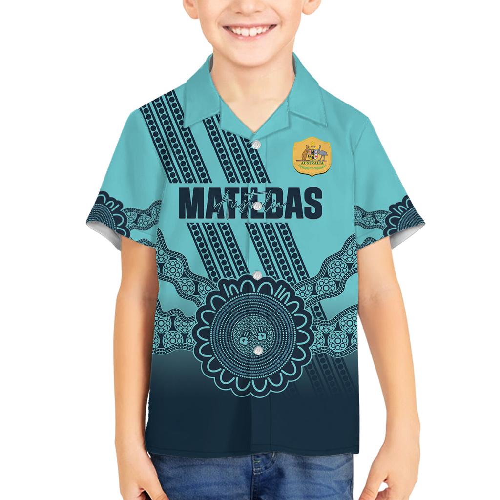 Custom Australia Matildas Family Matching Off The Shoulder Long Sleeve Dress and Hawaiian Shirt Aussie Aboriginal Turquoise Version