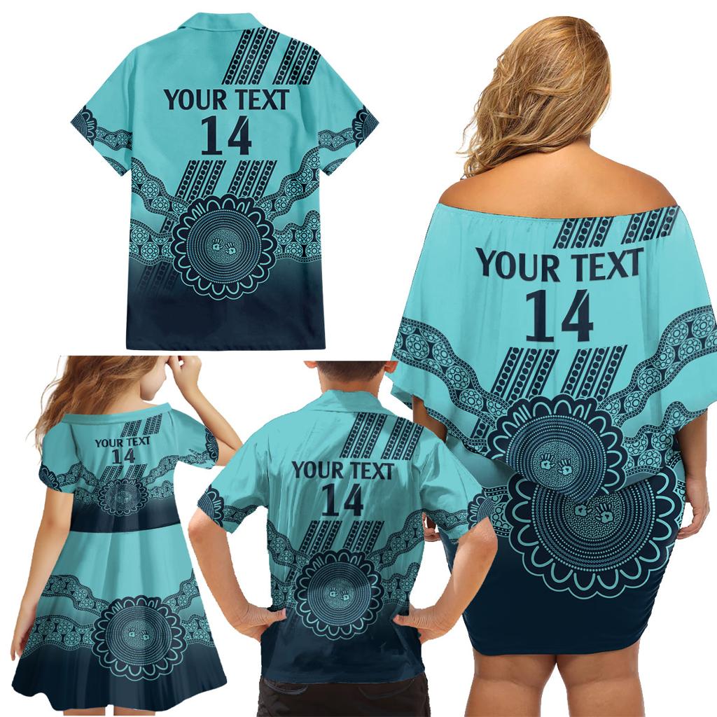 Custom Australia Matildas Family Matching Off Shoulder Short Dress and Hawaiian Shirt Aussie Aboriginal Turquoise Version