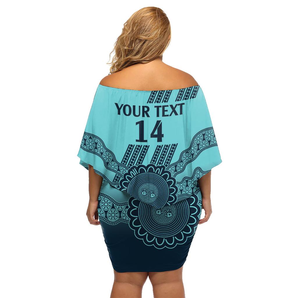 Custom Australia Matildas Family Matching Off Shoulder Short Dress and Hawaiian Shirt Aussie Aboriginal Turquoise Version