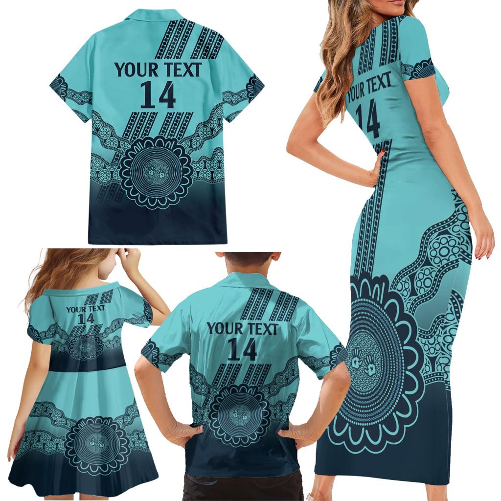 Custom Australia Matildas Family Matching Short Sleeve Bodycon Dress and Hawaiian Shirt Aussie Aboriginal Turquoise Version