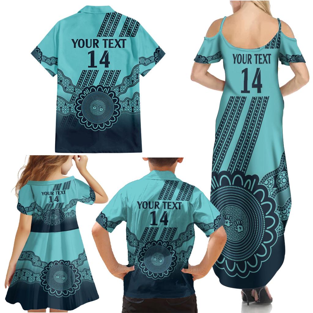 Custom Australia Matildas Family Matching Summer Maxi Dress and Hawaiian Shirt Aussie Aboriginal Turquoise Version