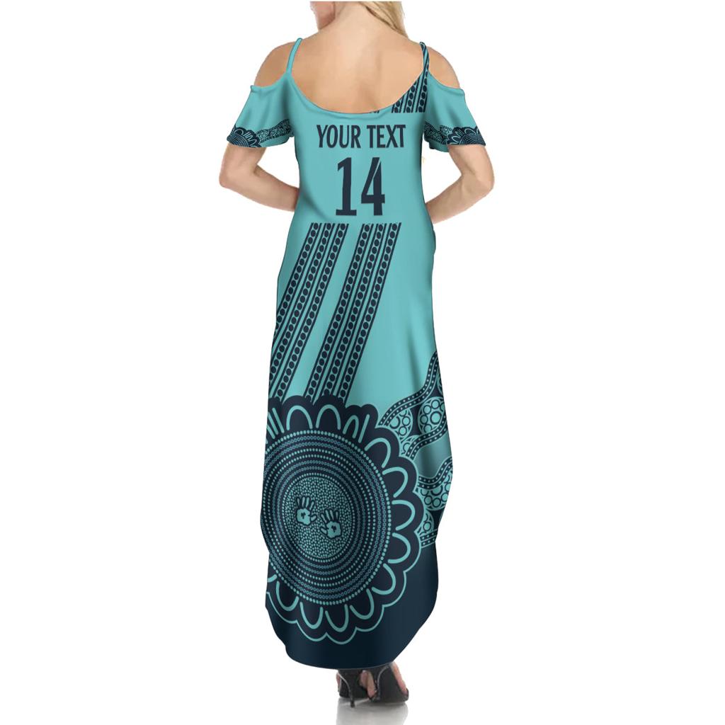 Custom Australia Matildas Family Matching Summer Maxi Dress and Hawaiian Shirt Aussie Aboriginal Turquoise Version