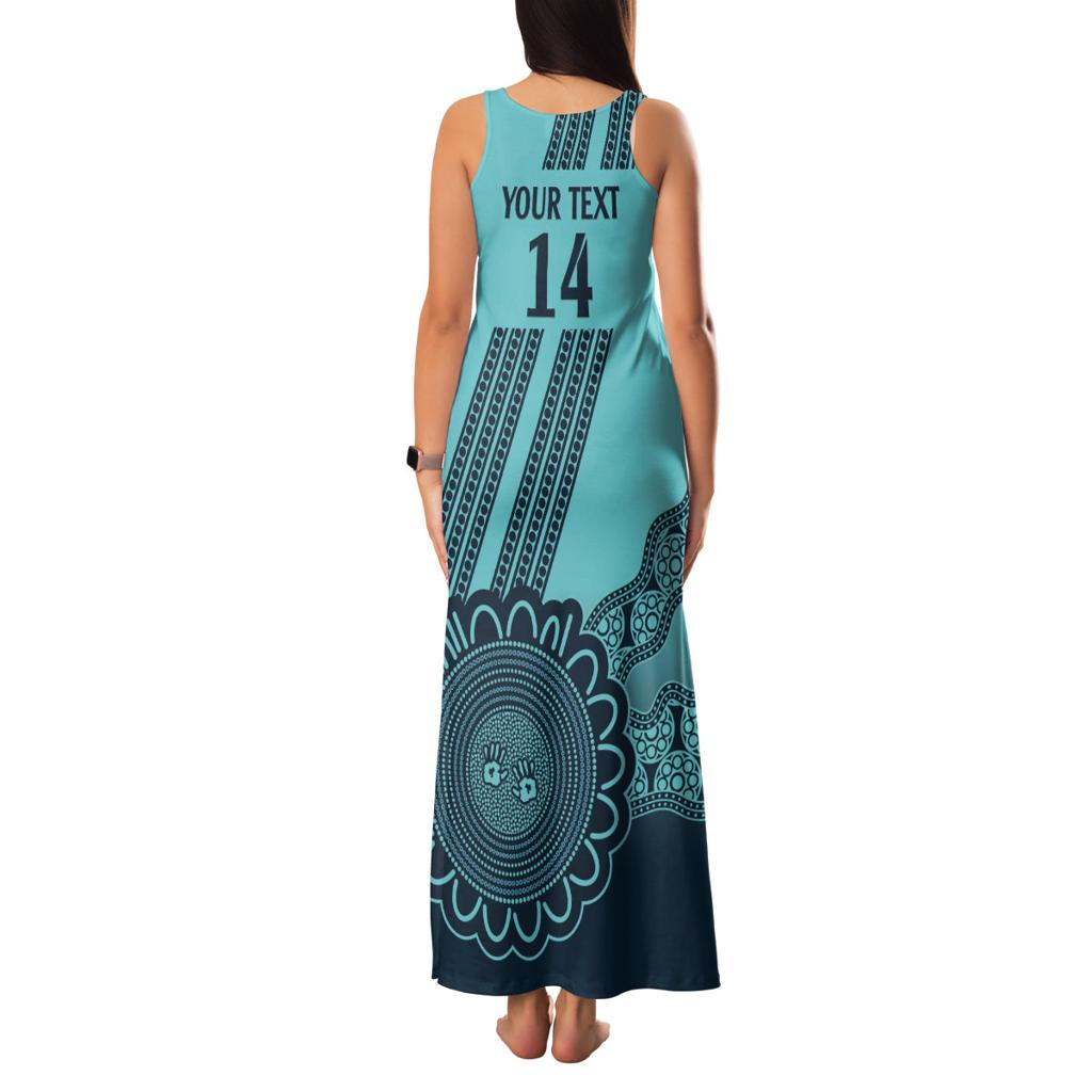 Custom Australia Matildas Family Matching Tank Maxi Dress and Hawaiian Shirt Aussie Aboriginal Turquoise Version