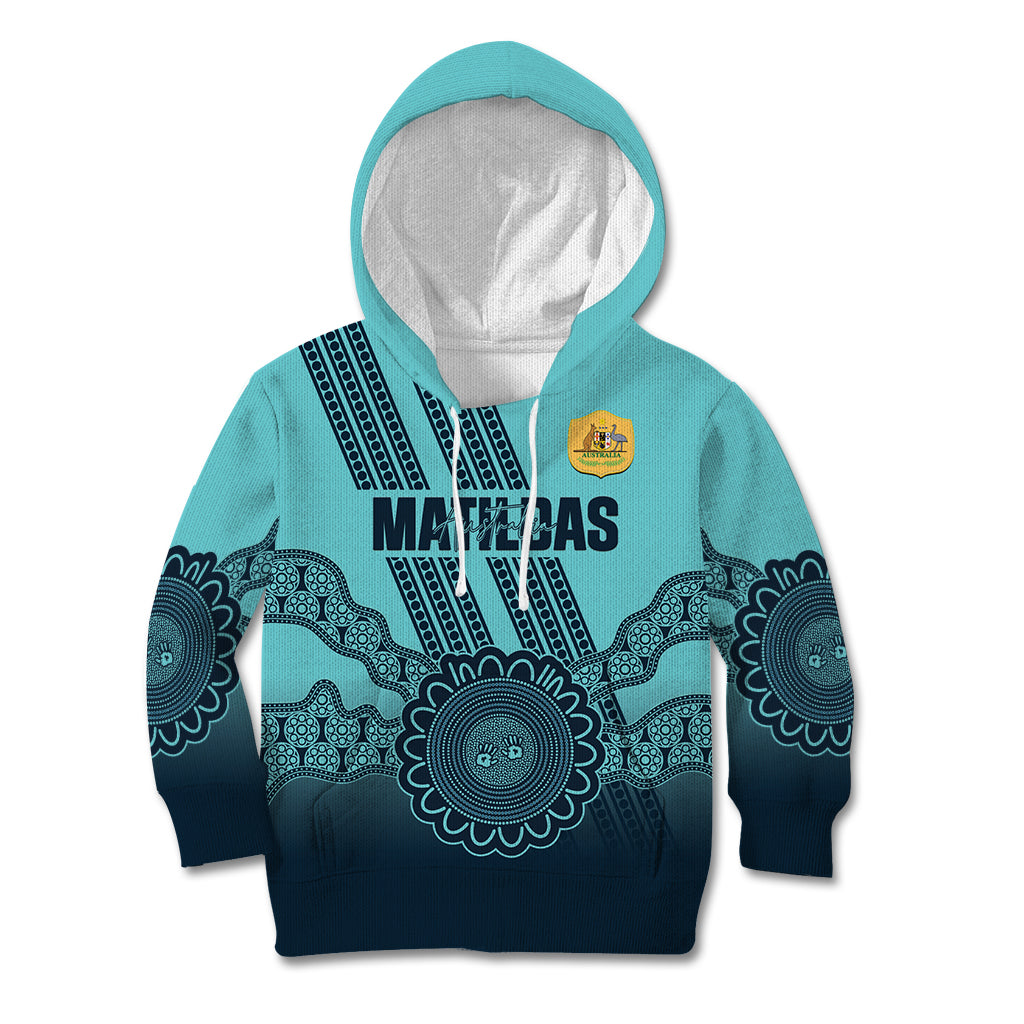 Custom Australia Matildas Kid Hoodie Aussie Aboriginal Turquoise Version