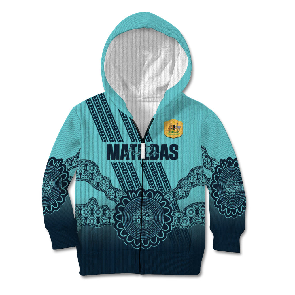 Custom Australia Matildas Kid Hoodie Aussie Aboriginal Turquoise Version