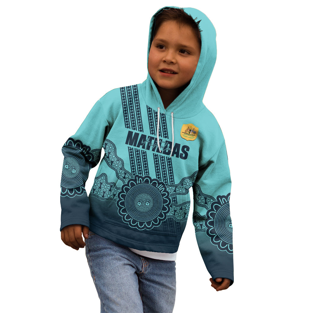 Custom Australia Matildas Kid Hoodie Aussie Aboriginal Turquoise Version