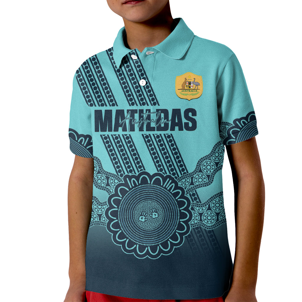 Custom Australia Matildas Kid Polo Shirt Aussie Aboriginal Turquoise Version