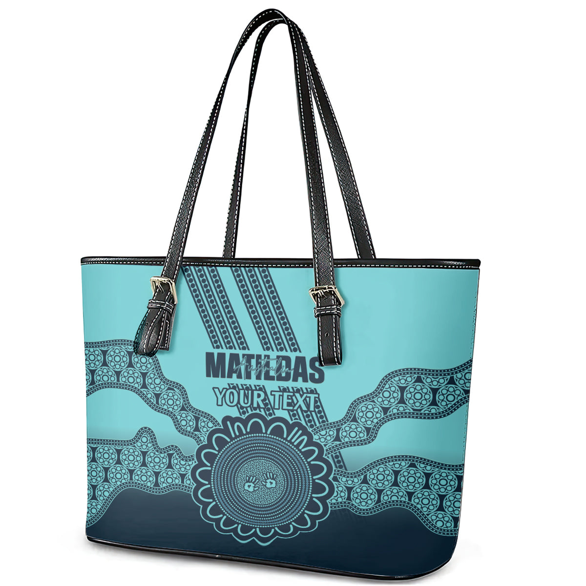 Custom Australia Matildas Leather Tote Bag Aussie Aboriginal Turquoise Version