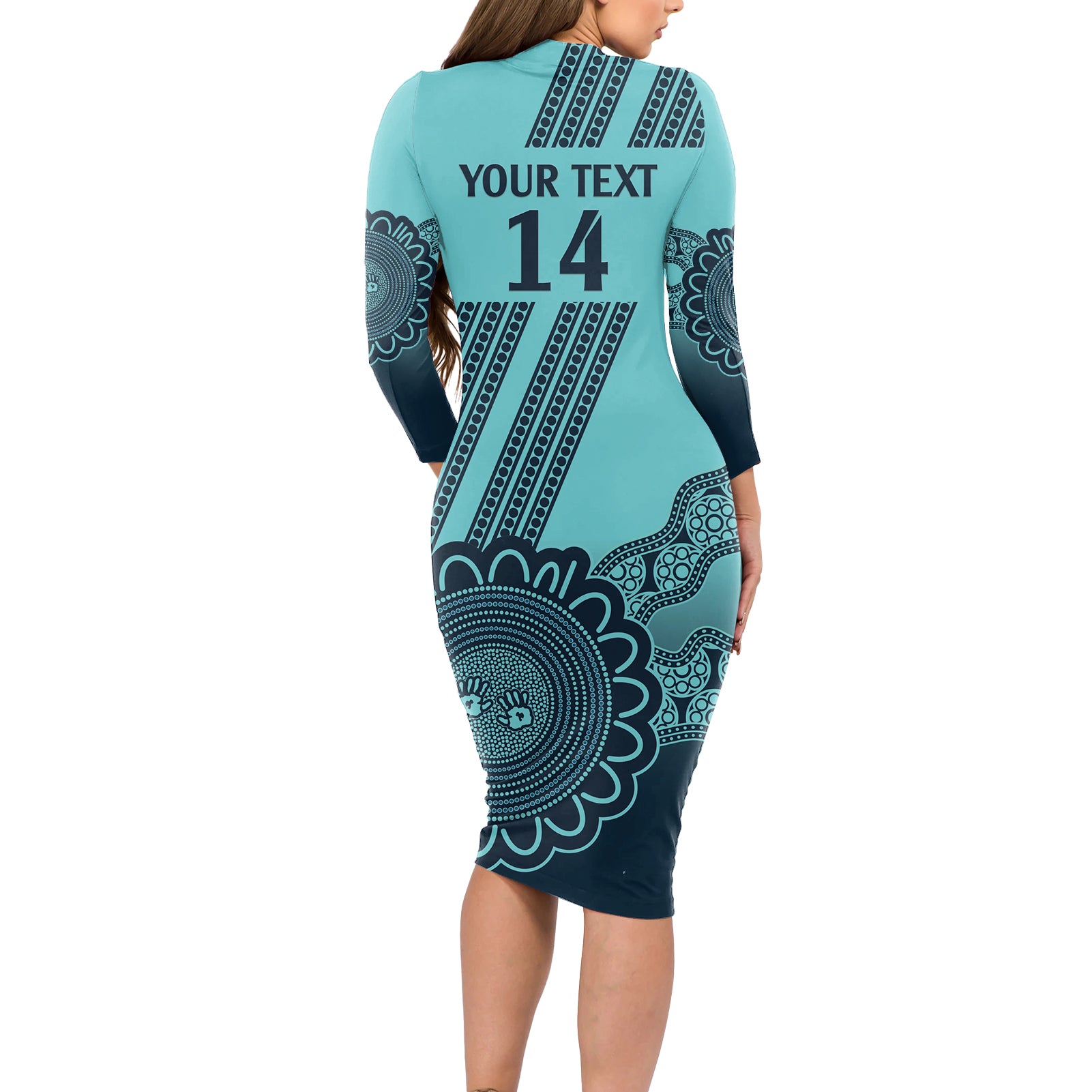 Custom Australia Matildas Long Sleeve Bodycon Dress Aussie Aboriginal Turquoise Version