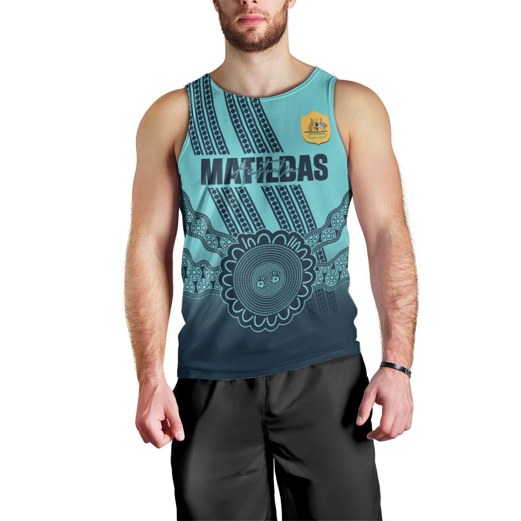 Custom Australia Matildas Men Tank Top Aussie Aboriginal Turquoise Version