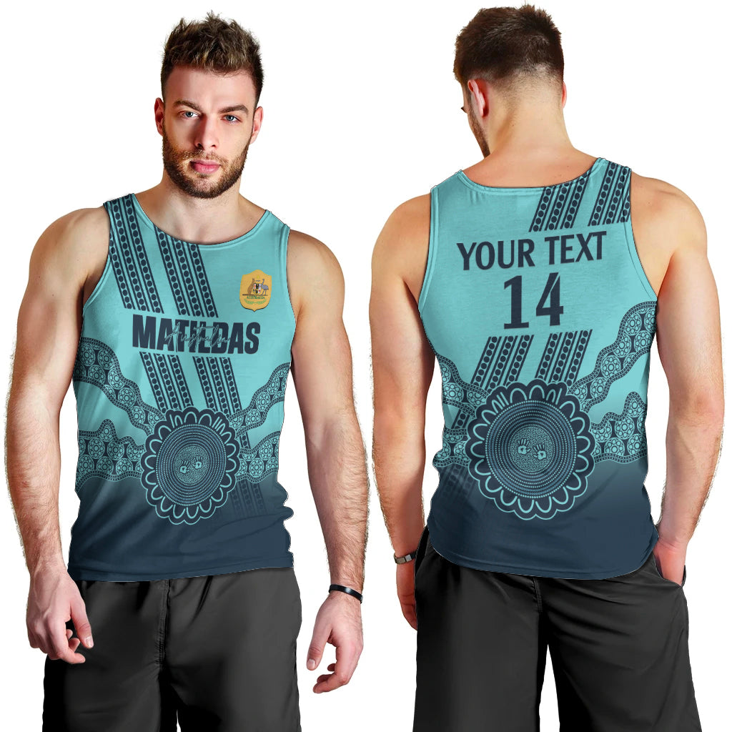 Custom Australia Matildas Men Tank Top Aussie Aboriginal Turquoise Version