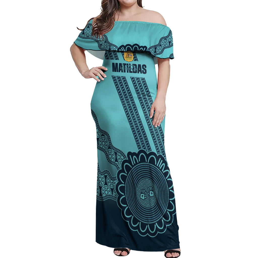 Custom Australia Matildas Off Shoulder Maxi Dress Aussie Aboriginal Turquoise Version