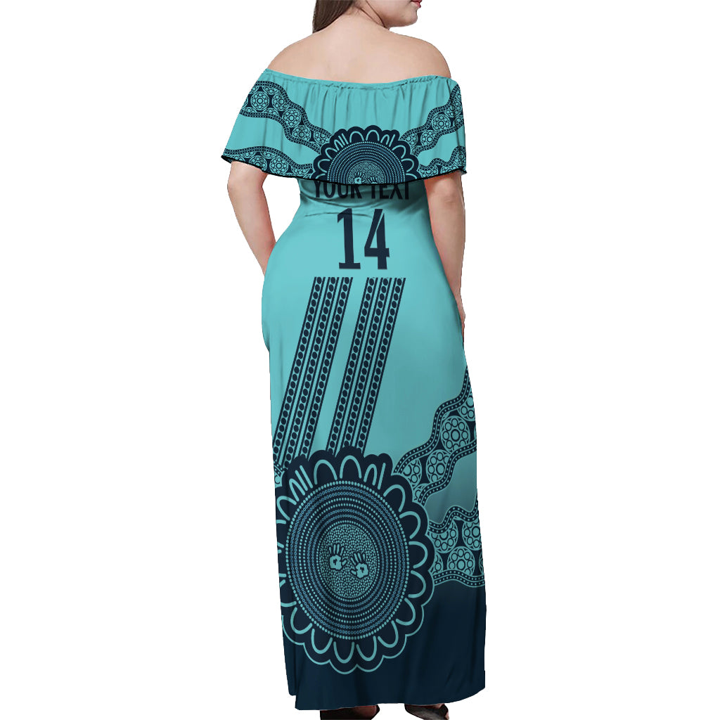 Custom Australia Matildas Off Shoulder Maxi Dress Aussie Aboriginal Turquoise Version