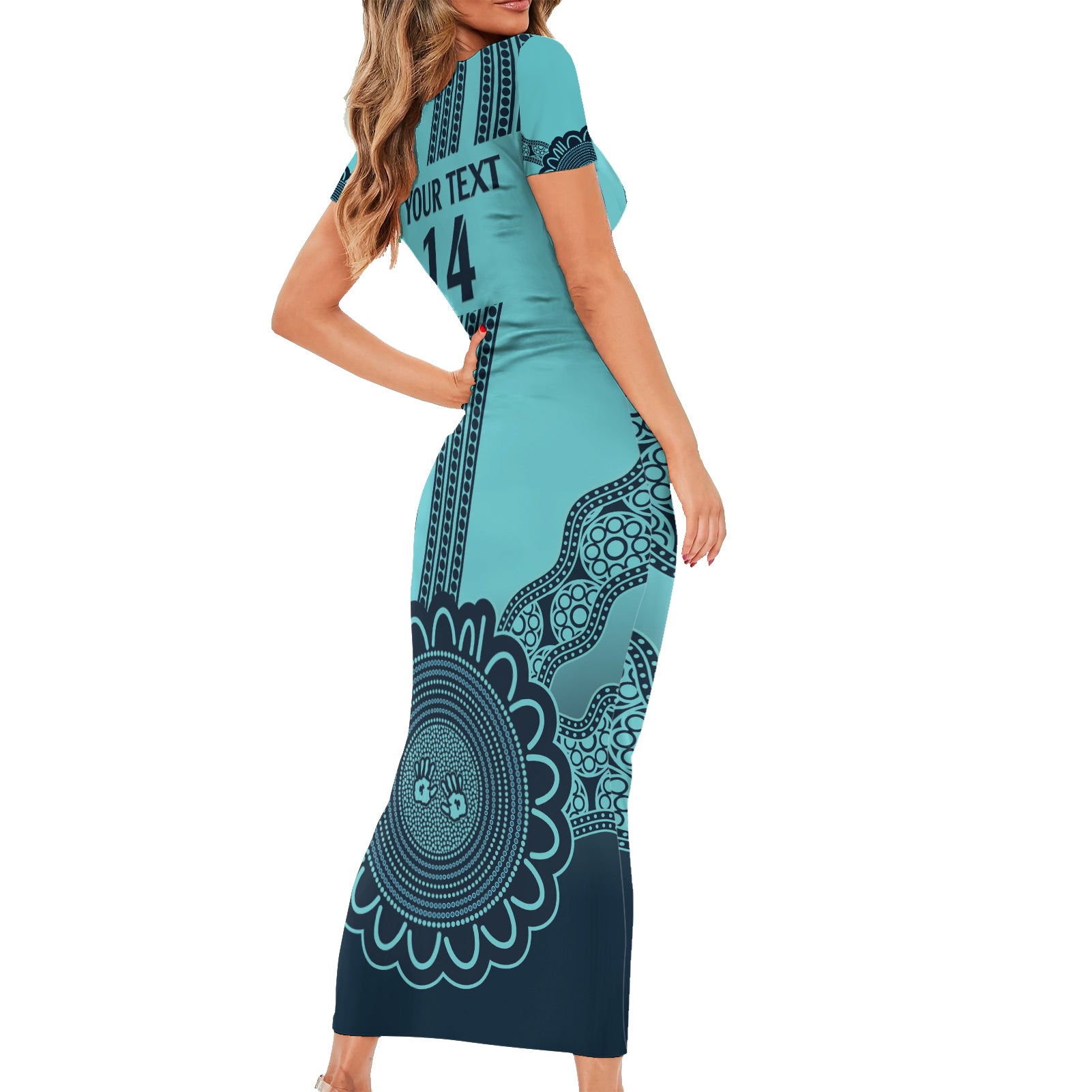 Custom Australia Matildas Short Sleeve Bodycon Dress Aussie Aboriginal Turquoise Version