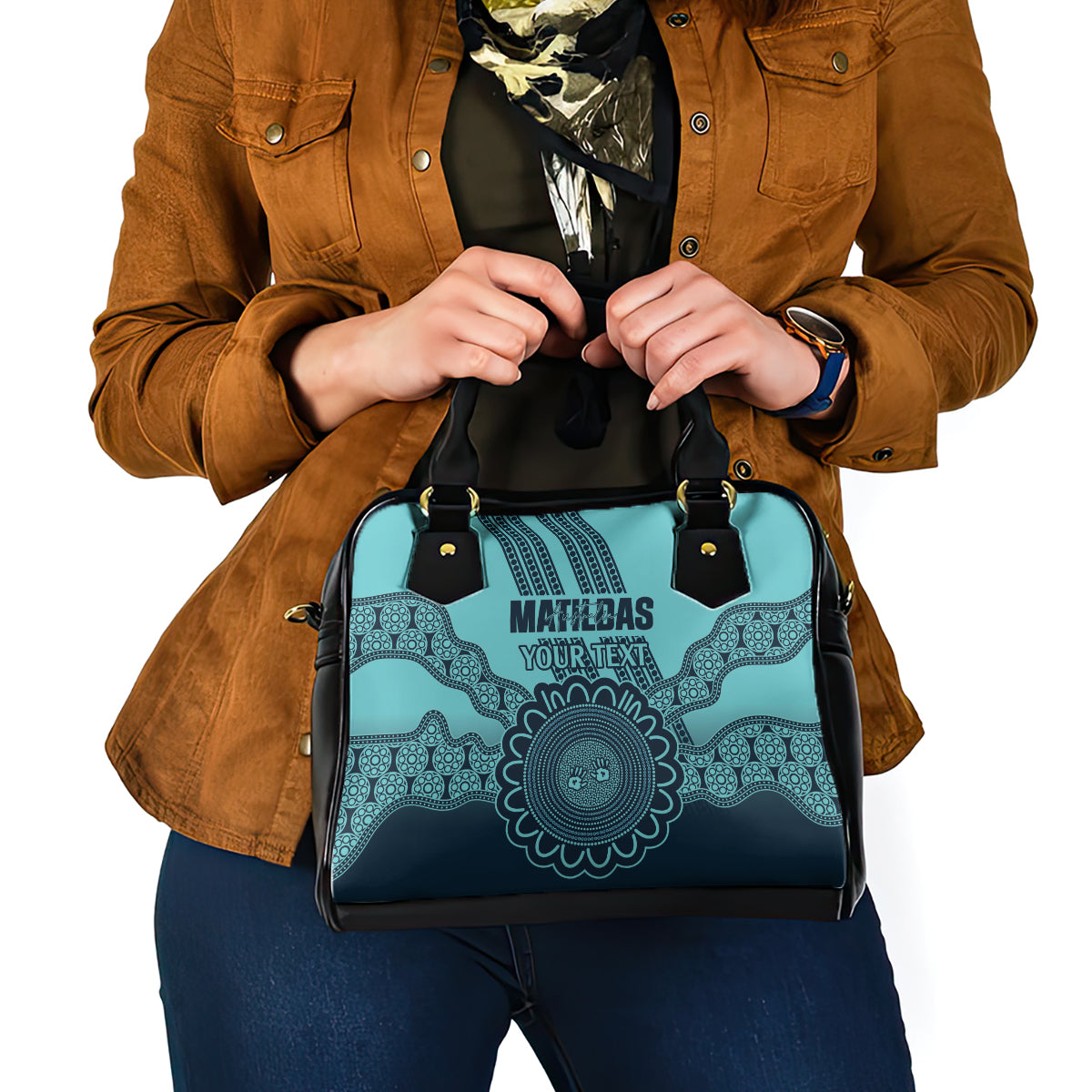 Custom Australia Matildas Shoulder Handbag Aussie Aboriginal Turquoise Version